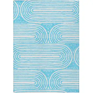 Photo of Teal Abstract Washable Non Skid Indoor Outdoor Area Rug