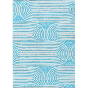 Photo of Teal Abstract Washable Non Skid Indoor Outdoor Area Rug