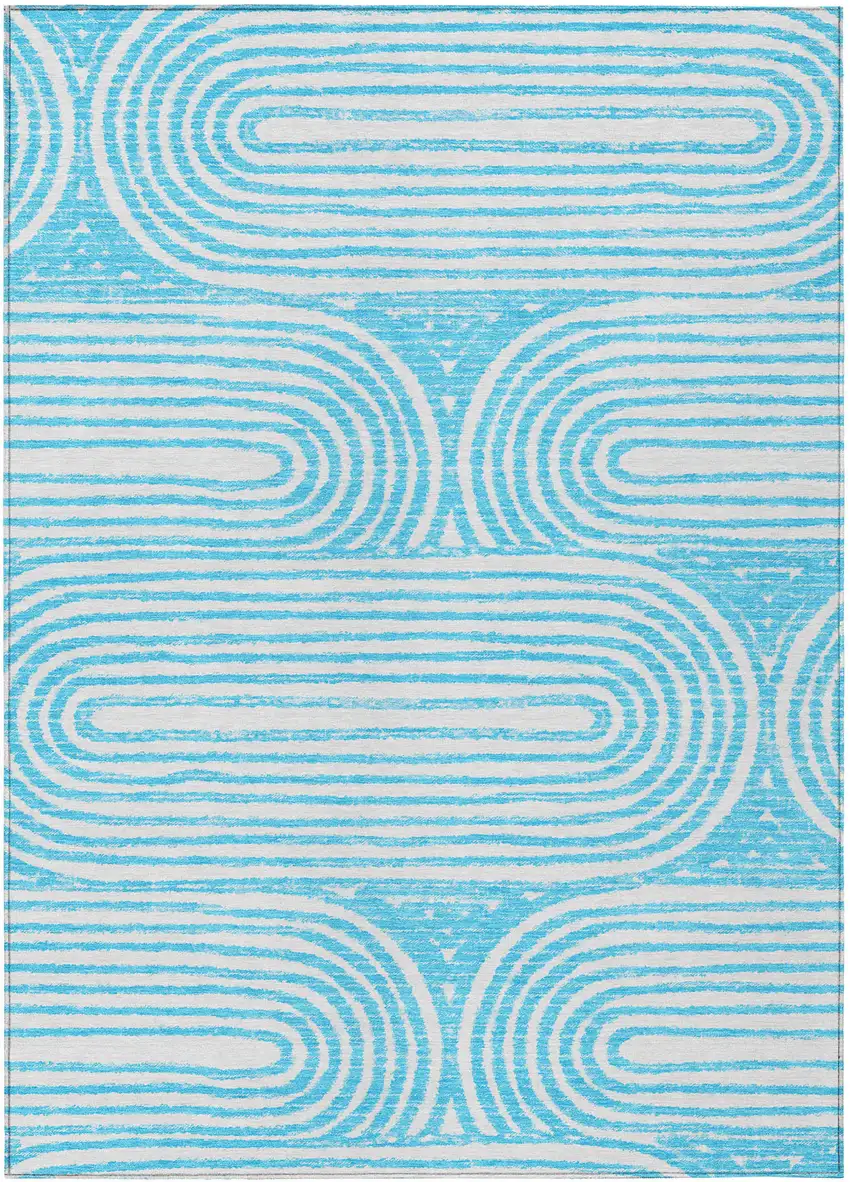 Teal Abstract Washable Non Skid Indoor Outdoor Area Rug Photo 1