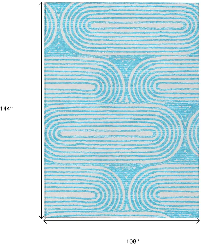 Teal and White Abstract Washable Non Skid Indoor Outdoor Area Rug Photo 3