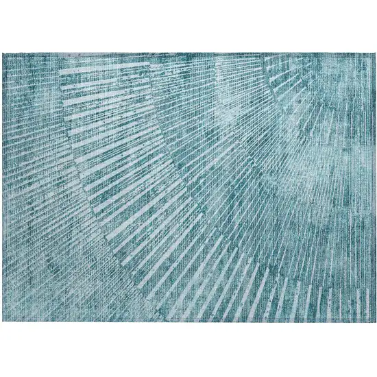 Teal Abstract Washable Non Skid Indoor Outdoor Area Rug Photo 2