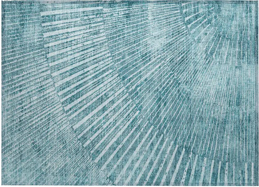 Teal Abstract Washable Non Skid Indoor Outdoor Area Rug Photo 2