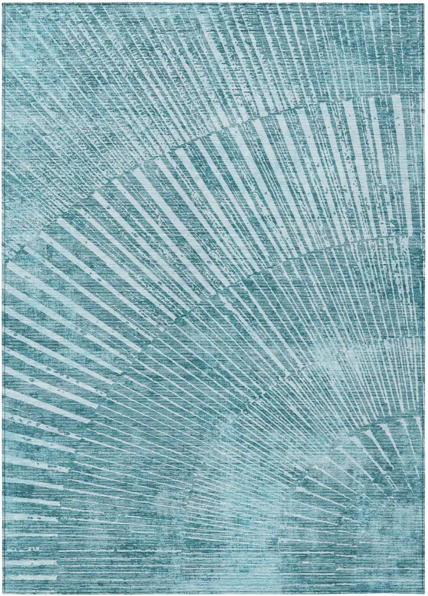 Teal Abstract Washable Non Skid Indoor Outdoor Area Rug Photo 2