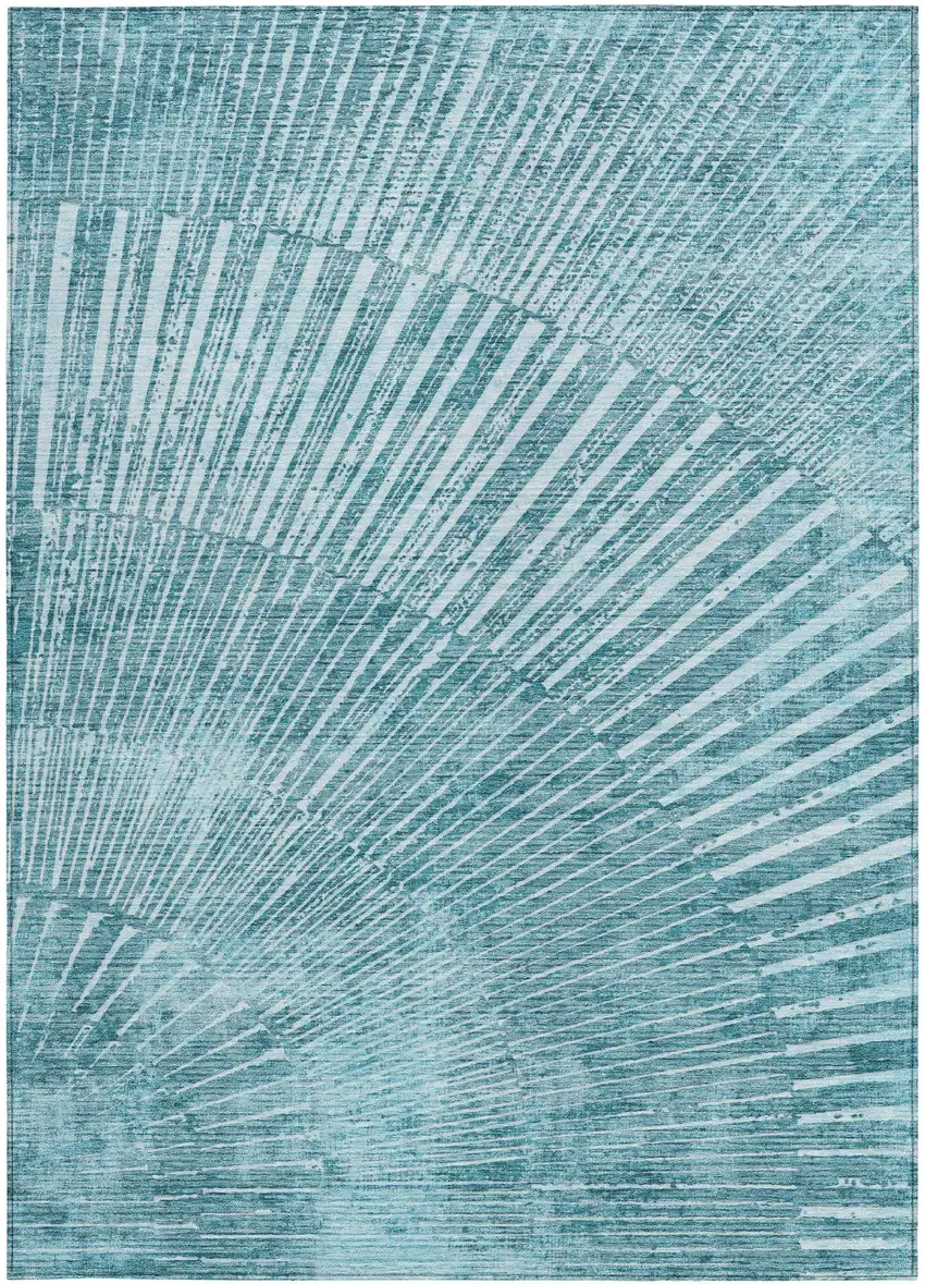 Teal Abstract Washable Non Skid Indoor Outdoor Area Rug Photo 5