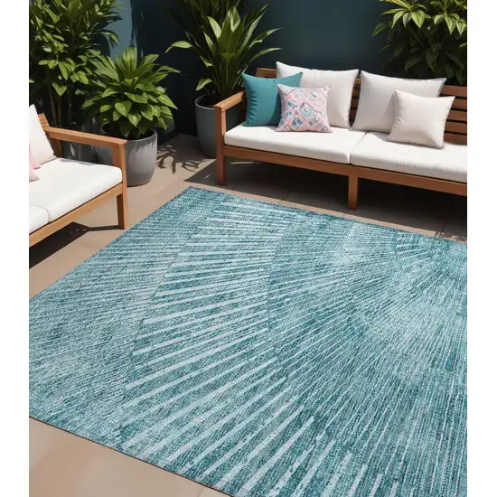 Teal Abstract Washable Non Skid Indoor Outdoor Area Rug Photo 2
