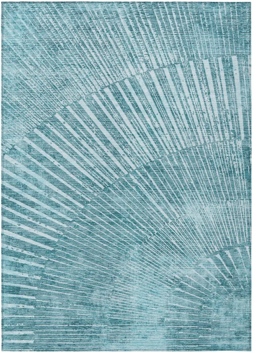 Teal Abstract Washable Non Skid Indoor Outdoor Area Rug Photo 2