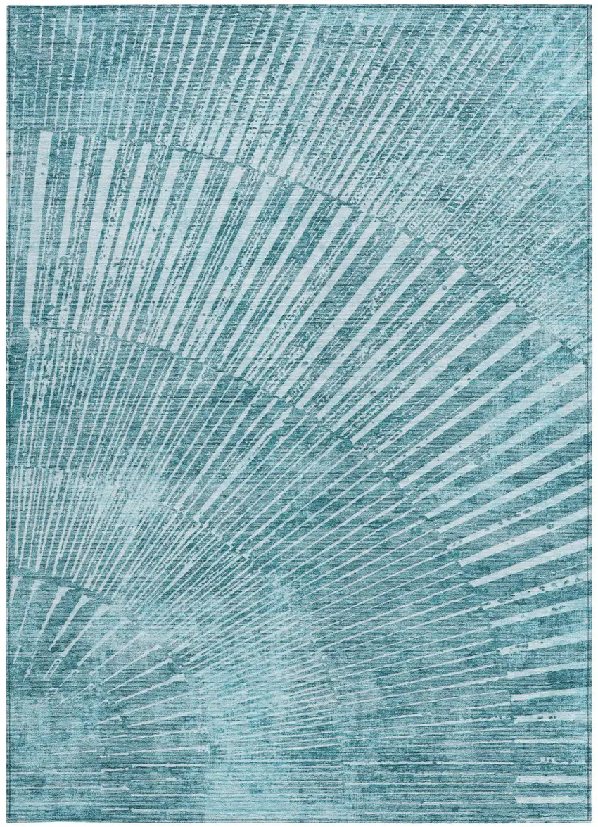 Teal Abstract Washable Non Skid Indoor Outdoor Area Rug Photo 4