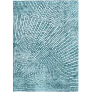 Photo of Teal Abstract Washable Non Skid Indoor Outdoor Area Rug