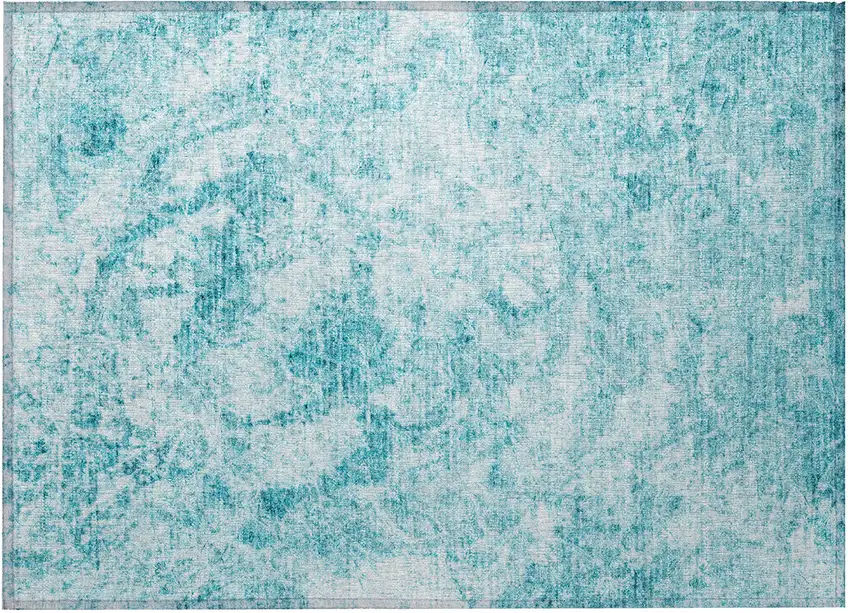 Teal Abstract Washable Non Skid Indoor Outdoor Area Rug Photo 5
