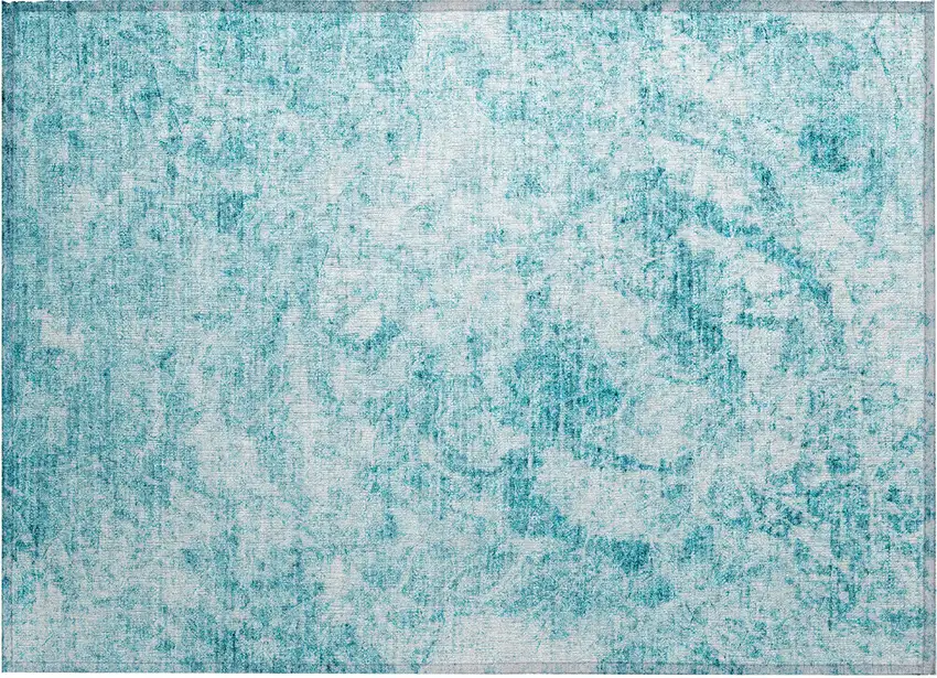 Teal Abstract Washable Non Skid Indoor Outdoor Area Rug Photo 2