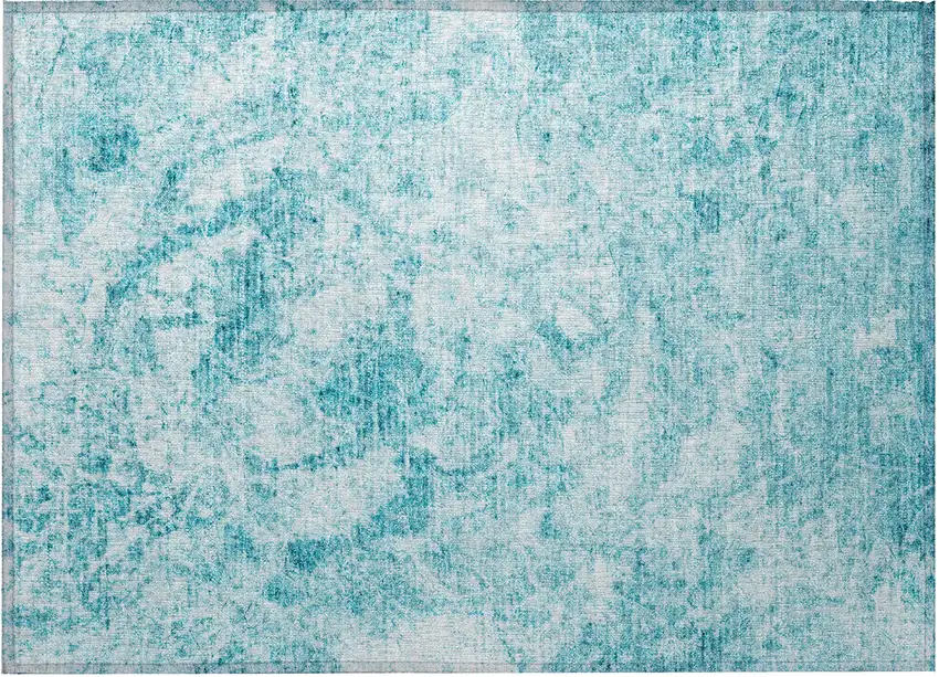 Teal Abstract Washable Non Skid Indoor Outdoor Area Rug Photo 4