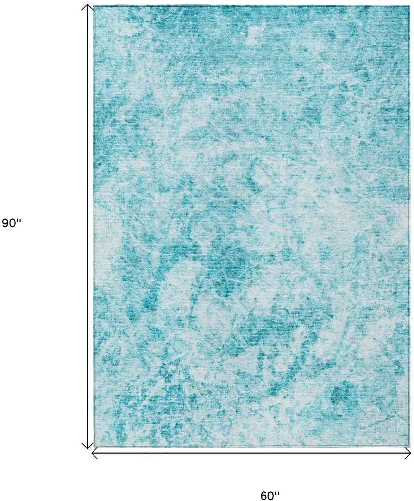 Teal Abstract Washable Non Skid Indoor Outdoor Area Rug Photo 3