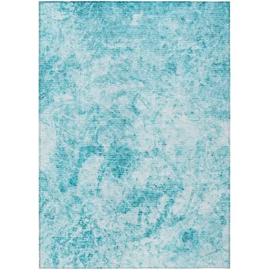 Teal Abstract Washable Non Skid Indoor Outdoor Area Rug Photo 2
