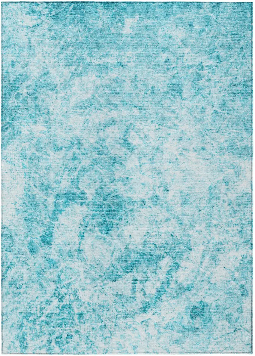 Teal Abstract Washable Non Skid Indoor Outdoor Area Rug Photo 2