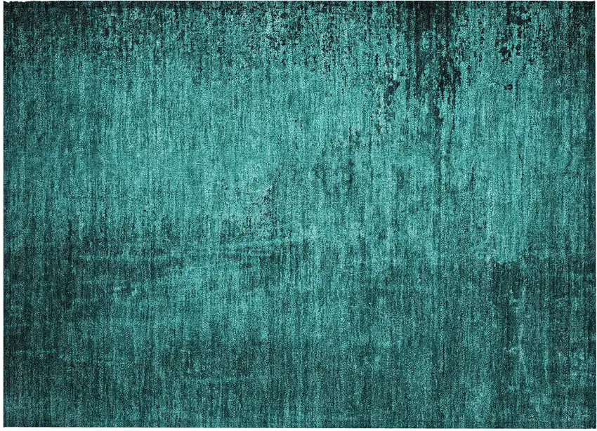 Teal Abstract Washable Non Skid Indoor Outdoor Area Rug Photo 2