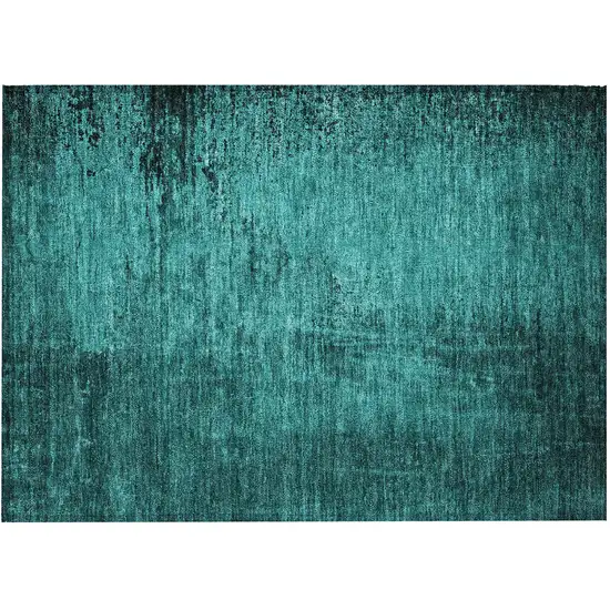 Teal Abstract Washable Non Skid Indoor Outdoor Area Rug Photo 5