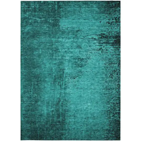 Teal Abstract Washable Non Skid Indoor Outdoor Area Rug Photo 4