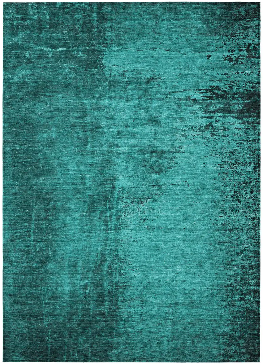 Teal Abstract Washable Non Skid Indoor Outdoor Area Rug Photo 5