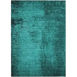Photo of Teal Abstract Washable Non Skid Indoor Outdoor Area Rug