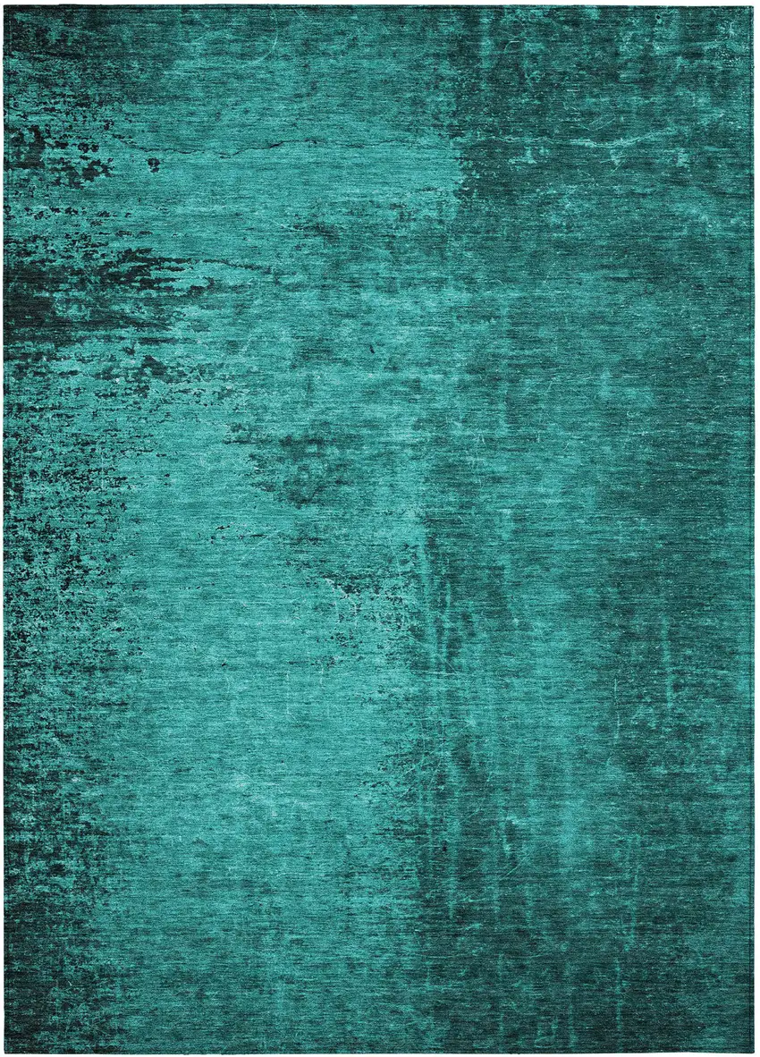 Teal Abstract Washable Non Skid Indoor Outdoor Area Rug Photo 1
