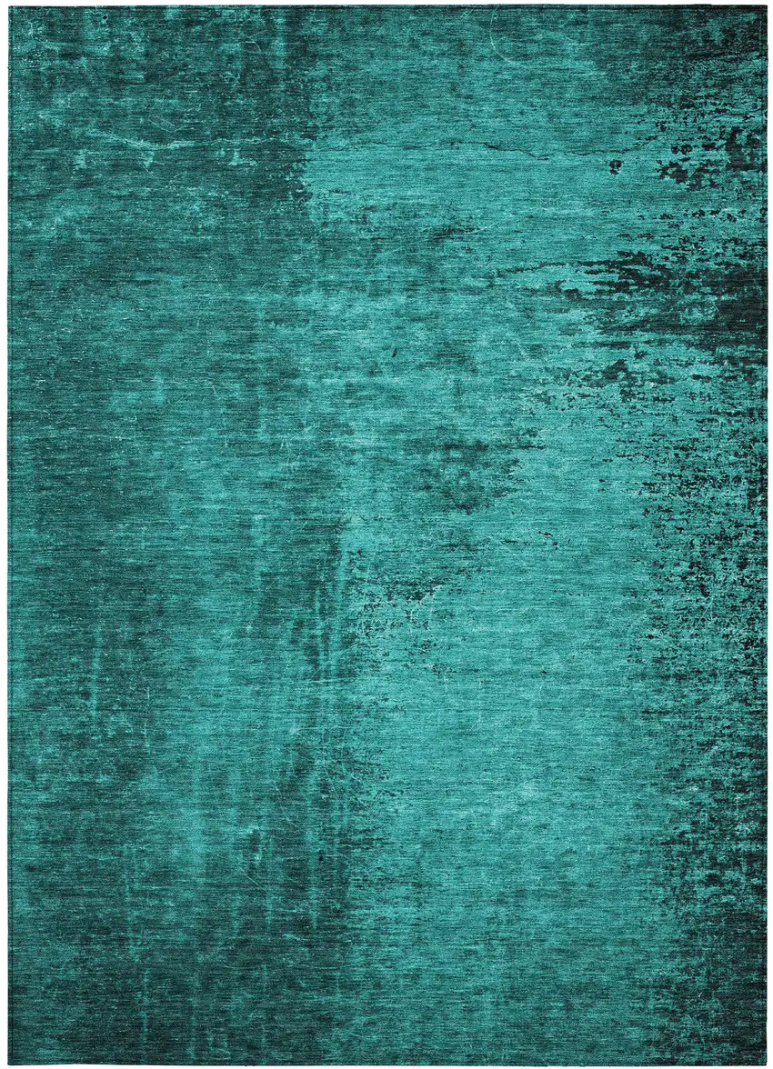 Teal Abstract Washable Non Skid Indoor Outdoor Area Rug Photo 2