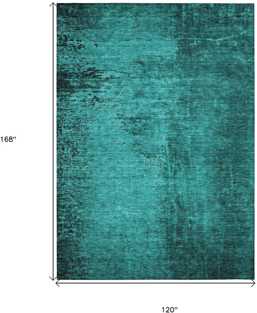 Teal Abstract Washable Non Skid Indoor Outdoor Area Rug Photo 3