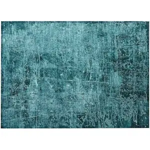 Photo of Teal Abstract Washable Non Skid Indoor Outdoor Area Rug
