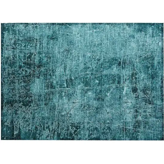 Teal Abstract Washable Non Skid Indoor Outdoor Area Rug Photo 2