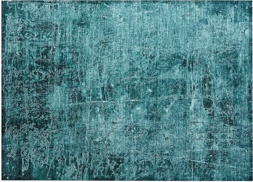 Teal Abstract Washable Non Skid Indoor Outdoor Area Rug Photo 2