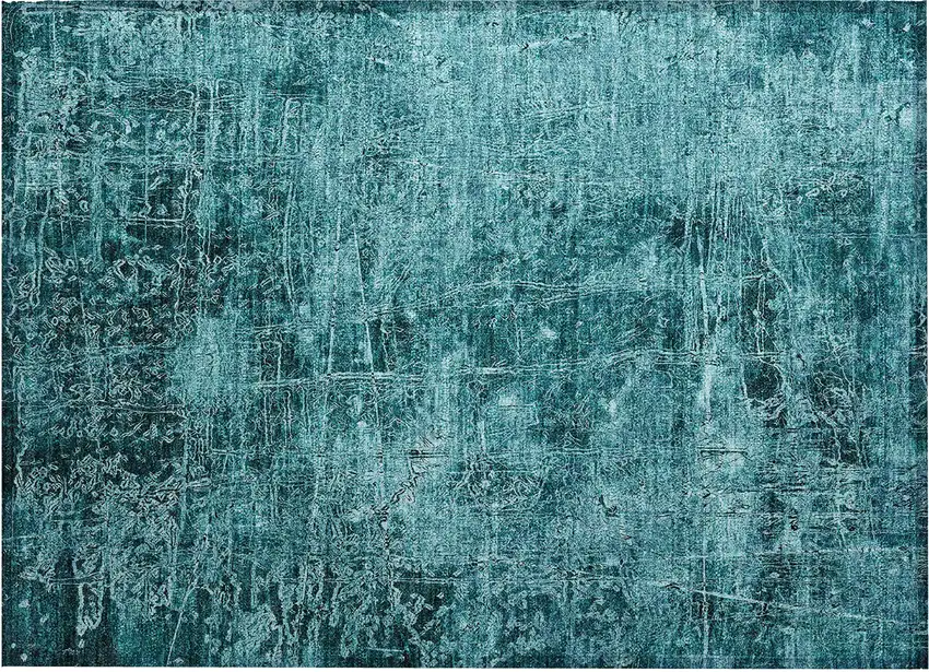Teal Abstract Washable Non Skid Indoor Outdoor Area Rug Photo 2