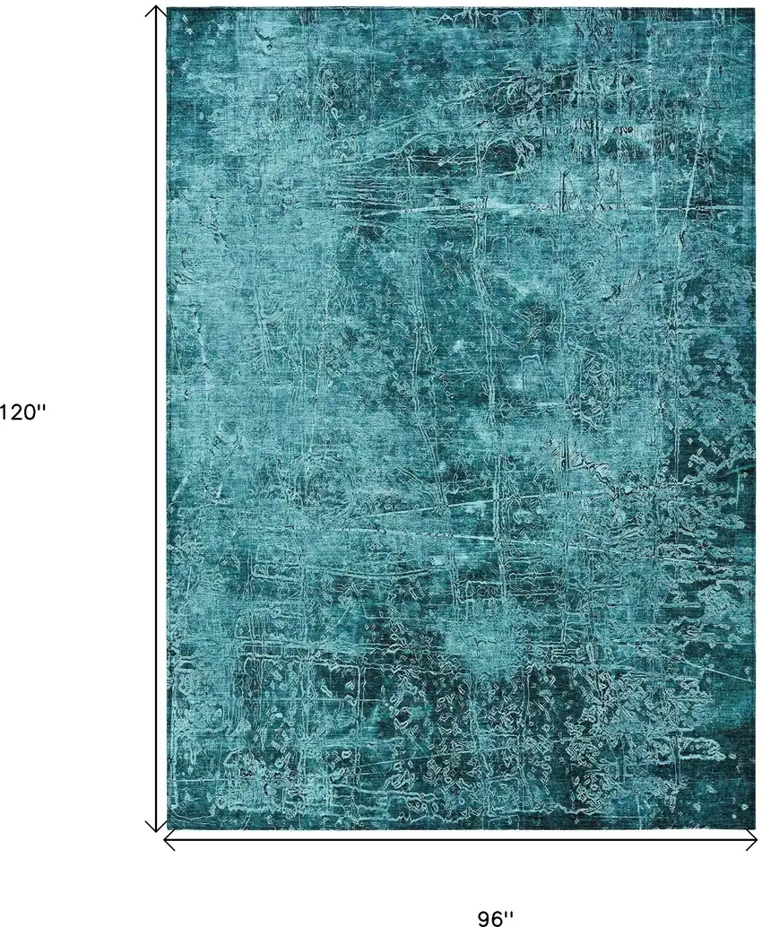 Teal Abstract Washable Non Skid Indoor Outdoor Area Rug Photo 3