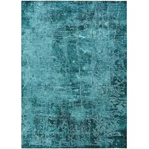Photo of Teal Abstract Washable Non Skid Indoor Outdoor Area Rug