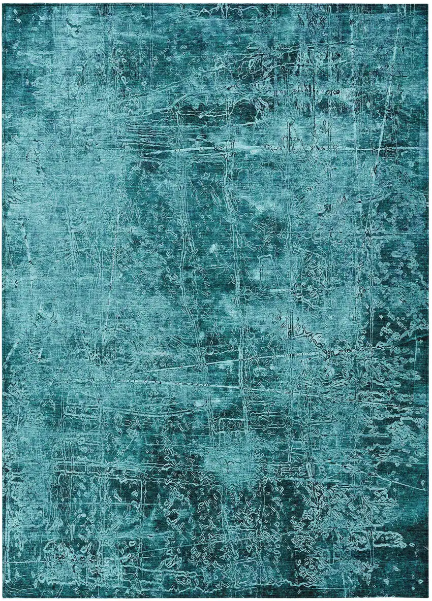 Teal Abstract Washable Non Skid Indoor Outdoor Area Rug Photo 2