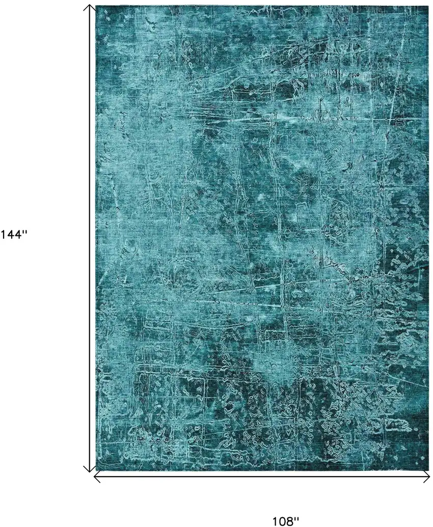 Teal Abstract Washable Non Skid Indoor Outdoor Area Rug Photo 3