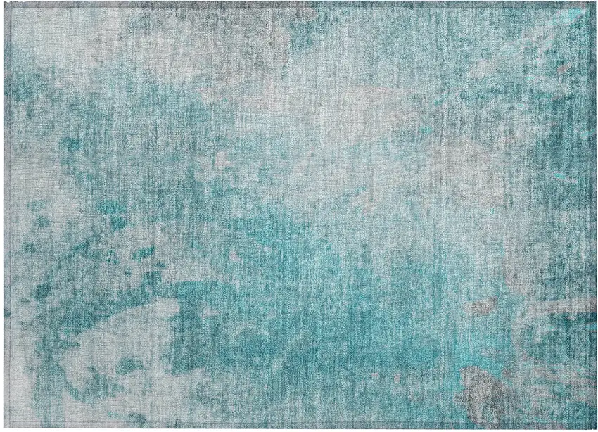 Teal Abstract Washable Non Skid Indoor Outdoor Area Rug Photo 2