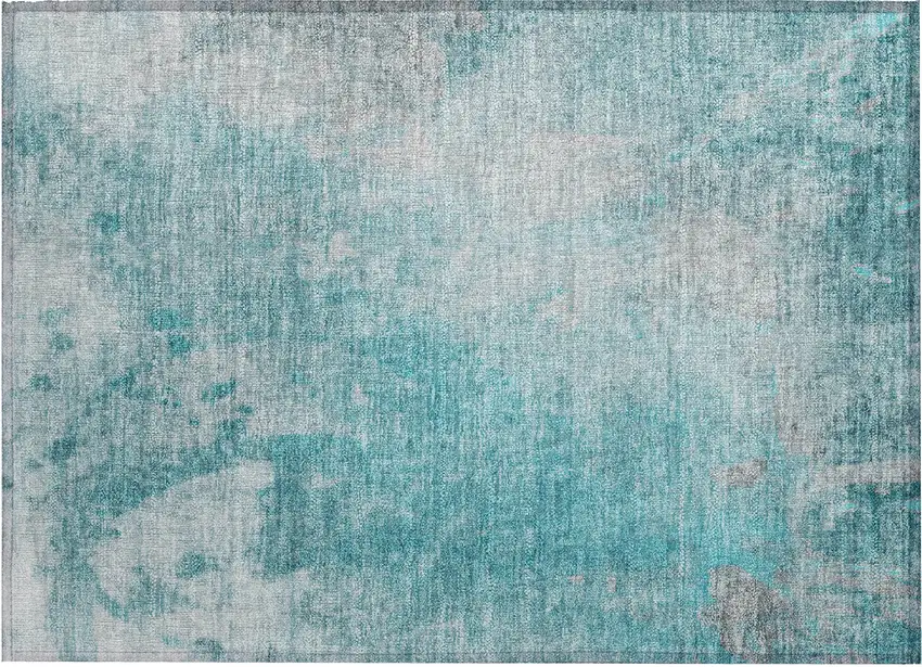 Teal Abstract Washable Non Skid Indoor Outdoor Area Rug Photo 2