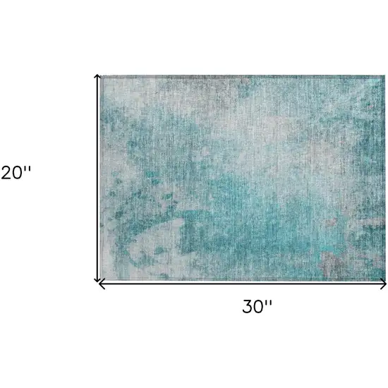Teal Abstract Washable Non Skid Indoor Outdoor Area Rug Photo 3