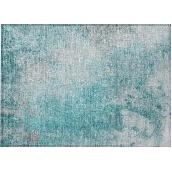 Teal Abstract Washable Non Skid Indoor Outdoor Area Rug Photo 4