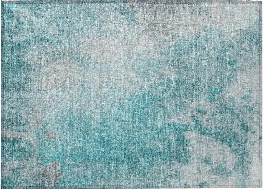 Teal Abstract Washable Non Skid Indoor Outdoor Area Rug Photo 5