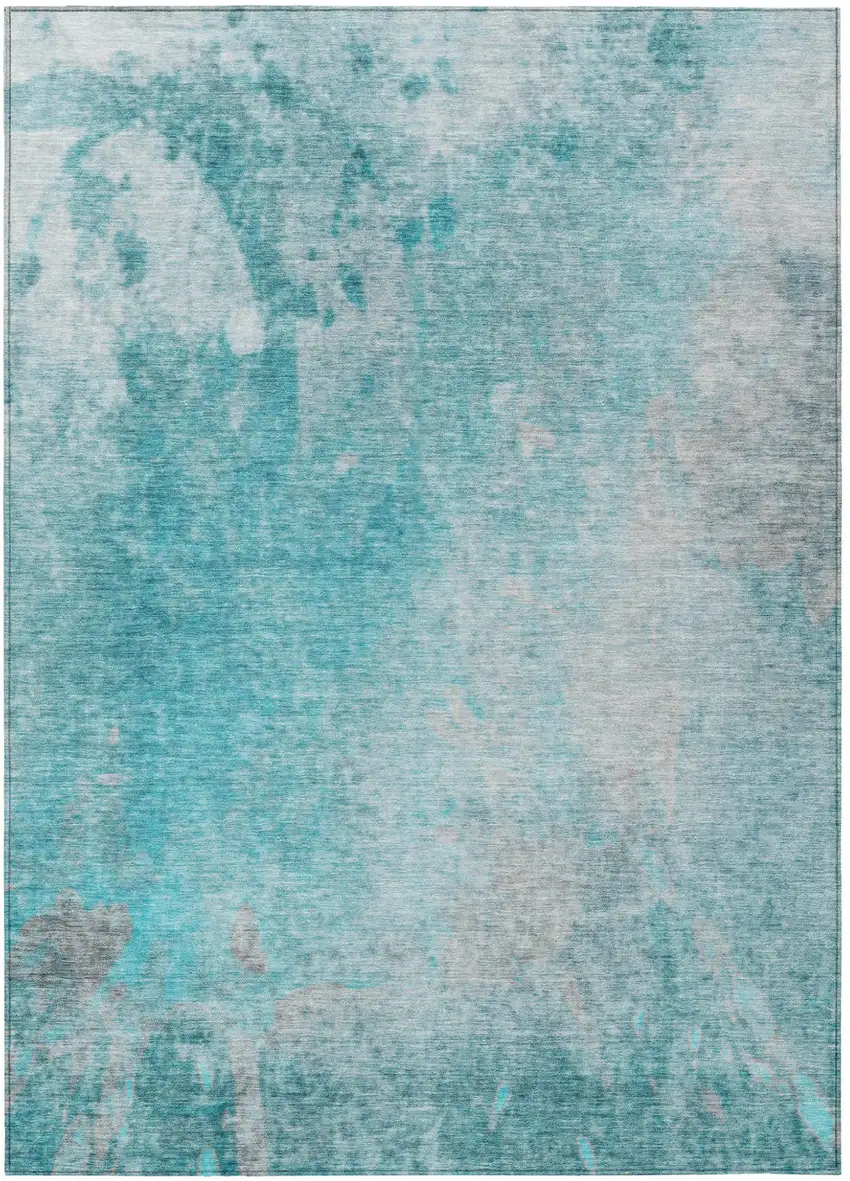 Teal Abstract Washable Non Skid Indoor Outdoor Area Rug Photo 2