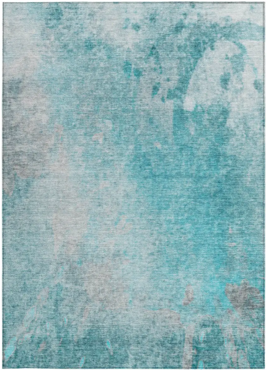 Teal Abstract Washable Non Skid Indoor Outdoor Area Rug Photo 5