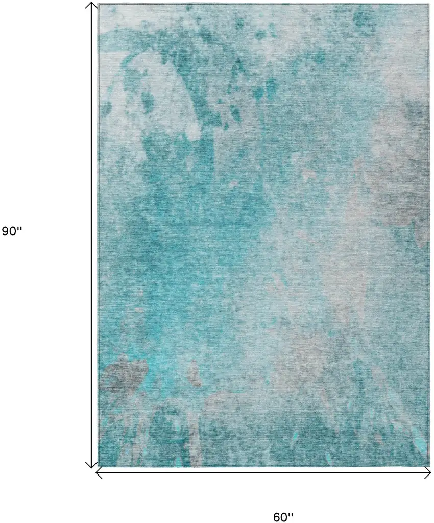 Teal Abstract Washable Non Skid Indoor Outdoor Area Rug Photo 3
