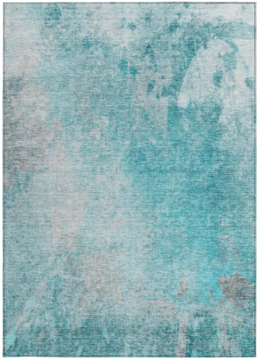 Teal Abstract Washable Non Skid Indoor Outdoor Area Rug Photo 4