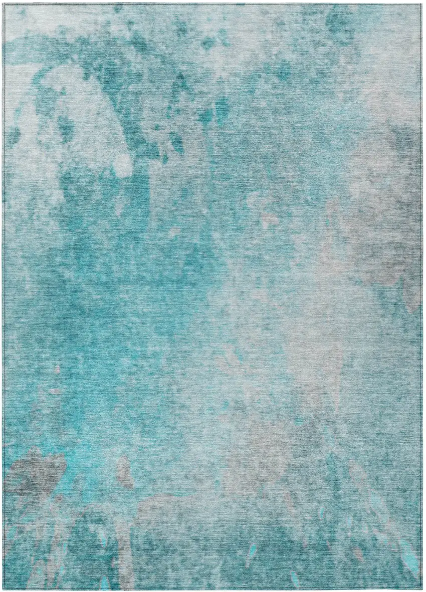 Teal Abstract Washable Non Skid Indoor Outdoor Area Rug Photo 2