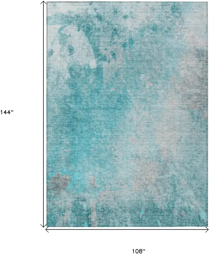 Teal Abstract Washable Non Skid Indoor Outdoor Area Rug Photo 3
