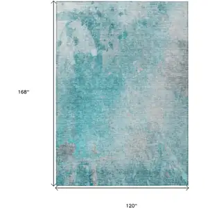 Photo of Teal Abstract Washable Non Skid Indoor Outdoor Area Rug