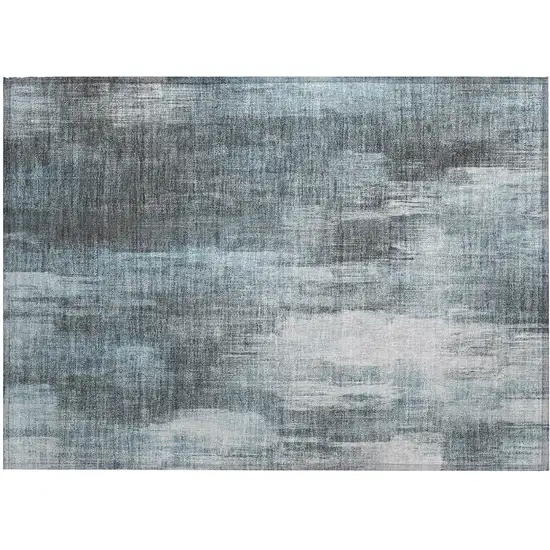 Teal Abstract Washable Non Skid Indoor Outdoor Area Rug Photo 2