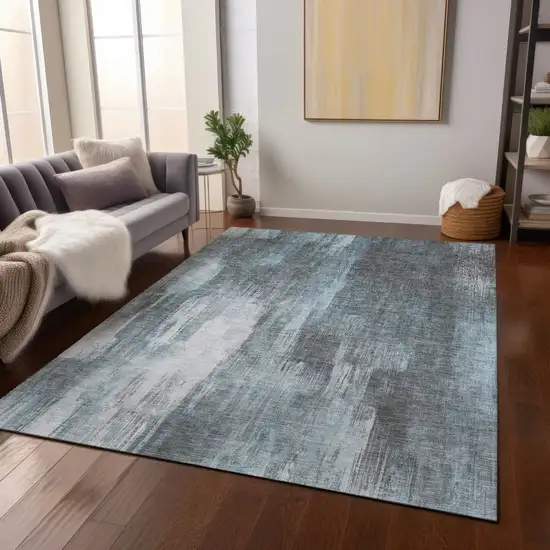 Teal Abstract Washable Non Skid Indoor Outdoor Area Rug Photo 9