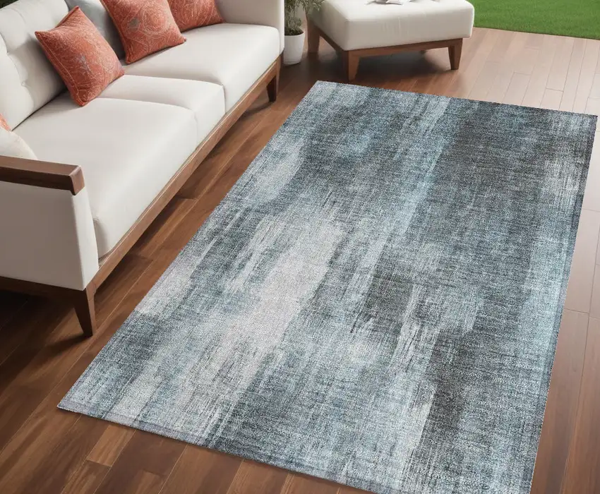 Teal Abstract Washable Non Skid Indoor Outdoor Area Rug Photo 1