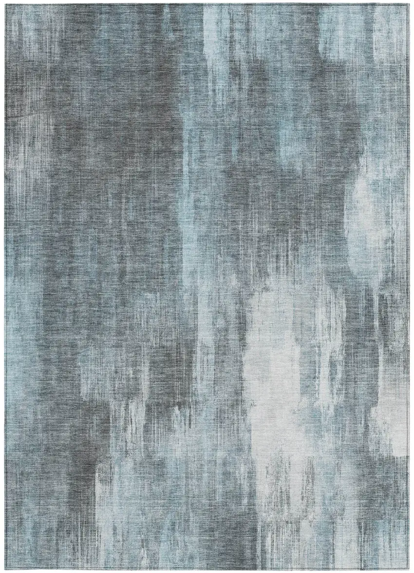 Teal Abstract Washable Non Skid Indoor Outdoor Area Rug Photo 5